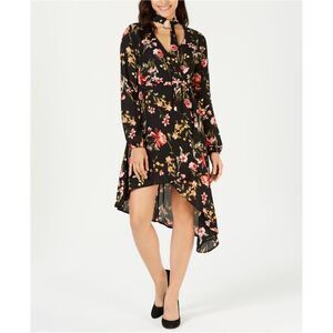 Project 28 Womens Choker Asymmetrical Dress, blackfloral, M